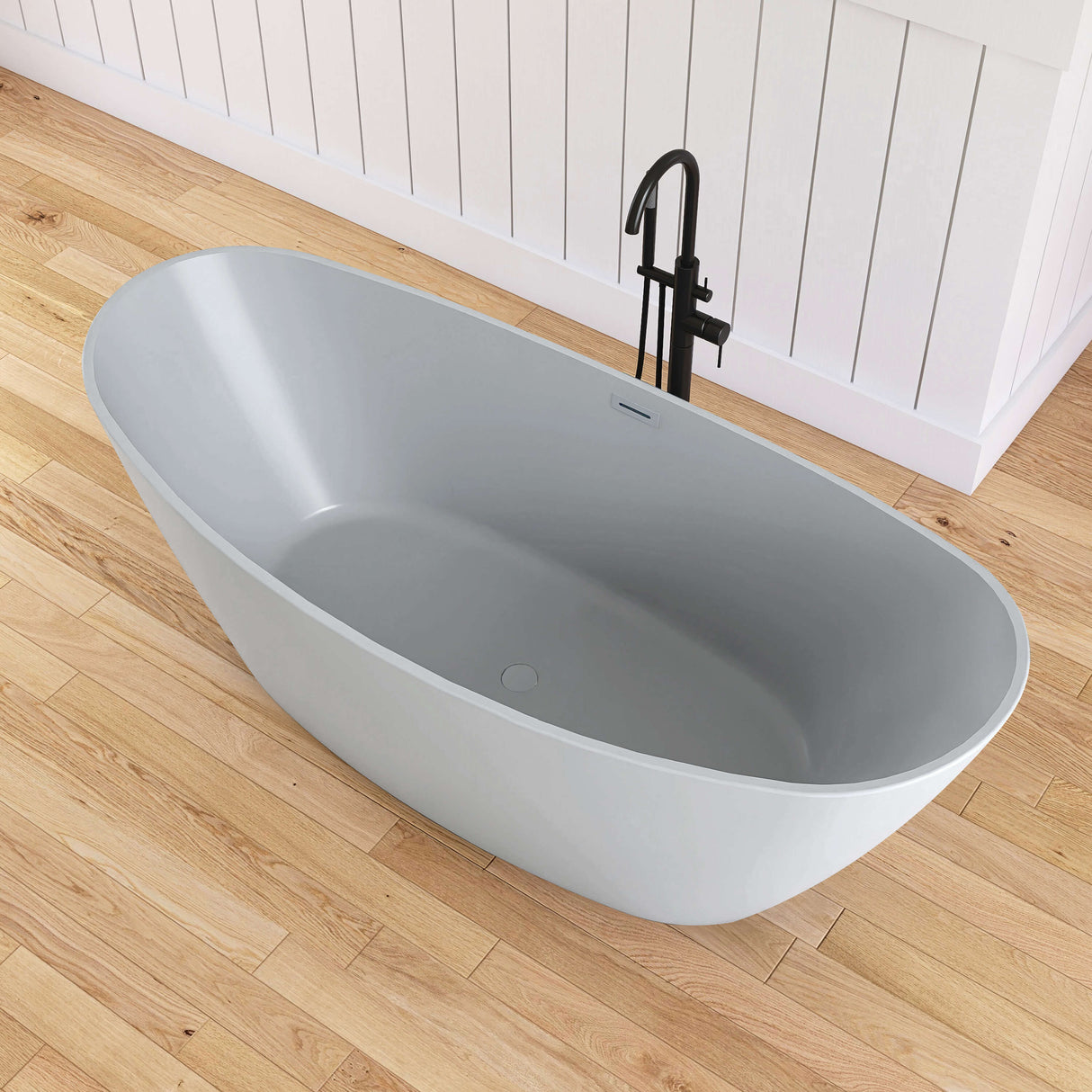 New England Home Goods Playa 71" Freestanding Tub in Gray - Stone Resin Solid Surface
