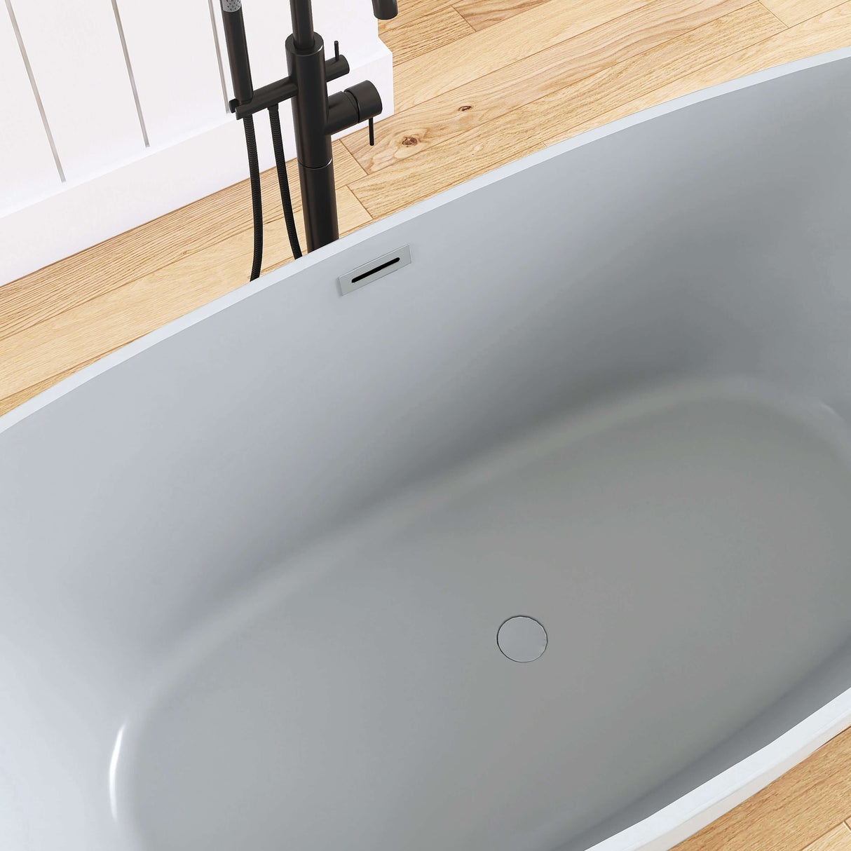 New England Home Goods Playa 71" Freestanding Tub in Gray - Stone Resin Solid Surface