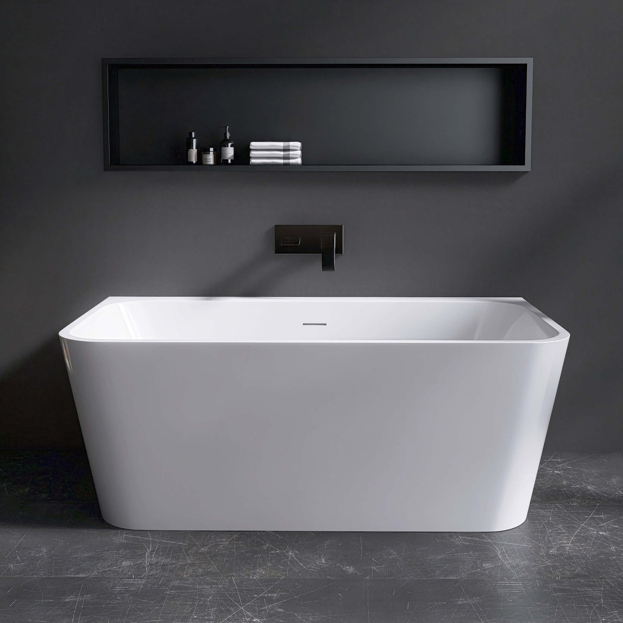 New England Home Goods Shasta 55" Freestanding Tub in White - Stone Resin Solid Surface