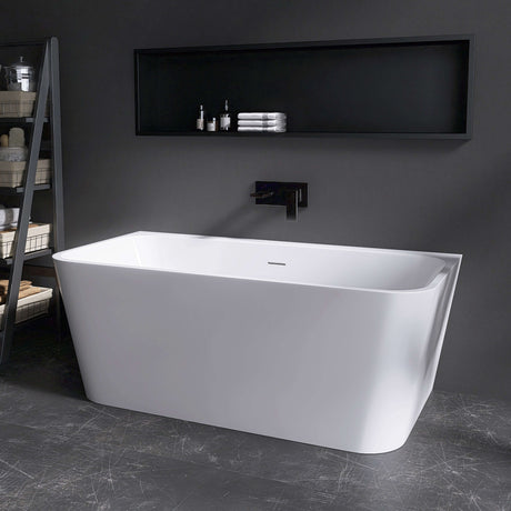 New England Home Goods Shasta 55" Freestanding Tub in White - Stone Resin Solid Surface