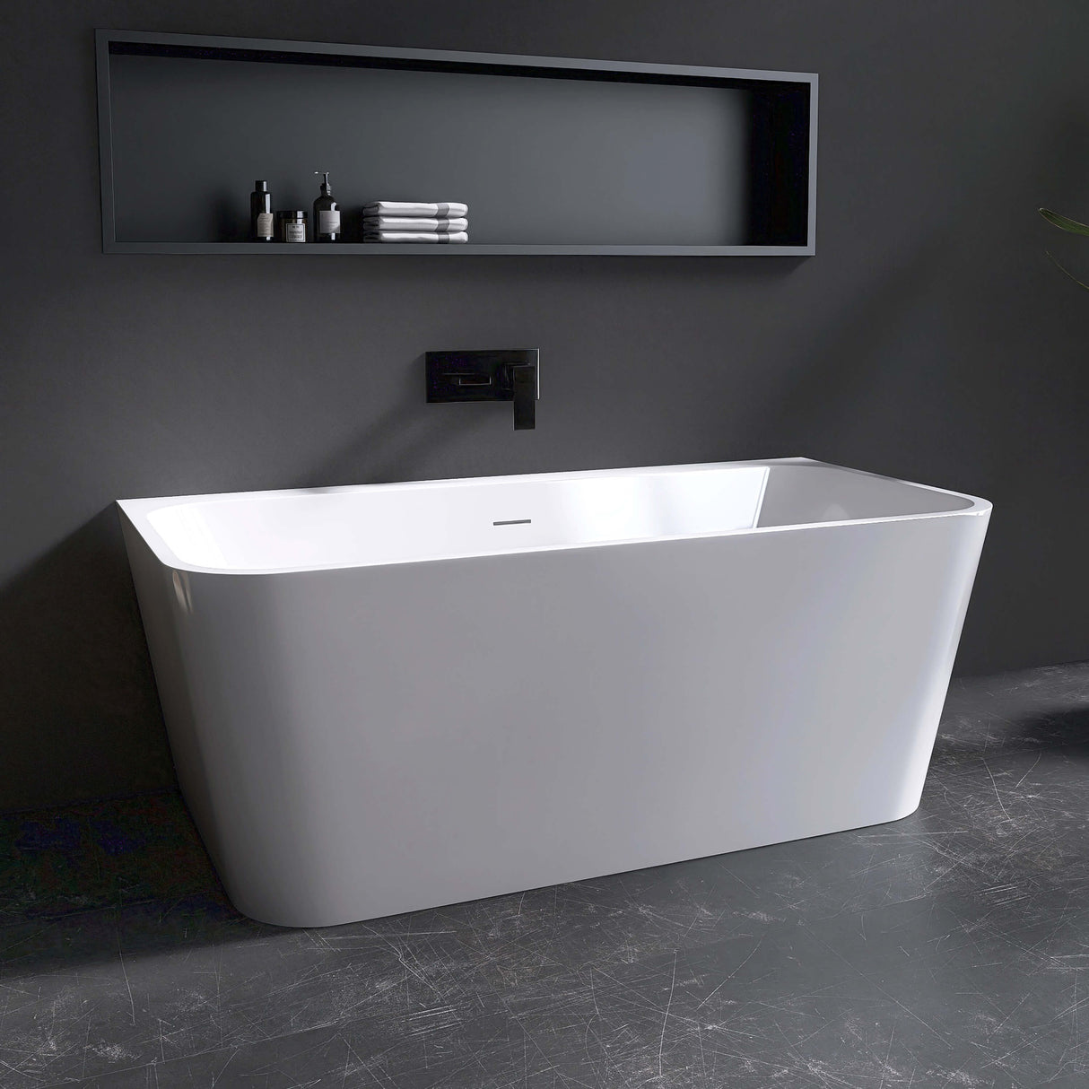 New England Home Goods Shasta 55" Freestanding Tub in White - Stone Resin Solid Surface