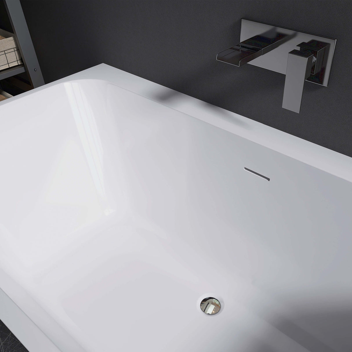 New England Home Goods Shasta 55" Freestanding Tub in White - Stone Resin Solid Surface