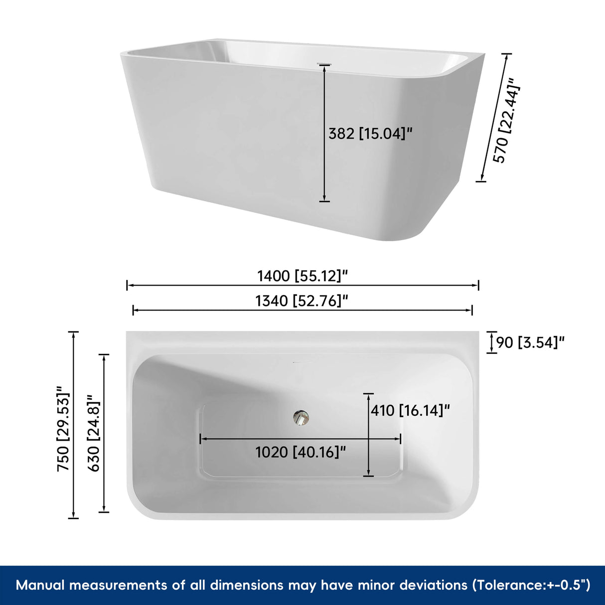 New England Home Goods Shasta 55" Freestanding Tub in White - Stone Resin Solid Surface
