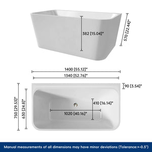 New England Home Goods Shasta 55" Freestanding Tub in White - Stone Resin Solid Surface