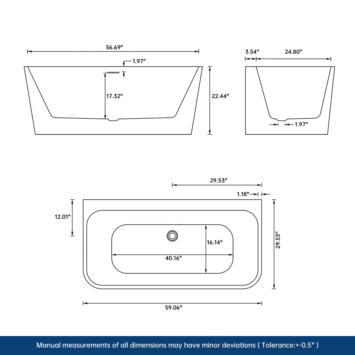 New England Home Goods Railay 59" Freestanding Tub in White - Stone Resin Solid Surface