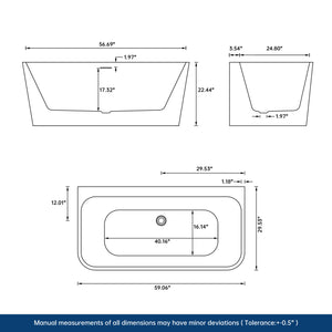 New England Home Goods Railay 59" Freestanding Tub in White - Stone Resin Solid Surface