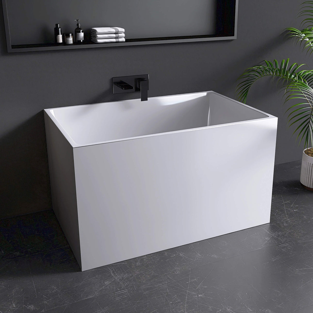 New England Home Goods Varadero 43" Freestanding Tub in White - Stone Resin Solid Surface