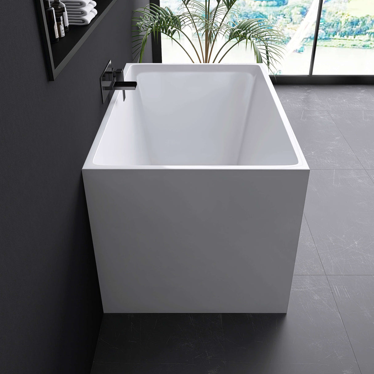 New England Home Goods Varadero 43" Freestanding Tub in White - Stone Resin Solid Surface