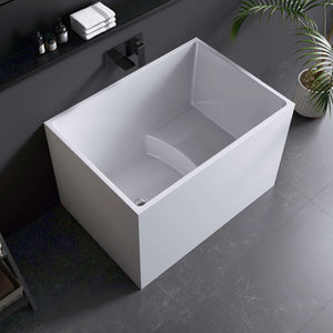 New England Home Goods Elafonissi 39" Freestanding Tub in White - Stone Resin Solid Surface