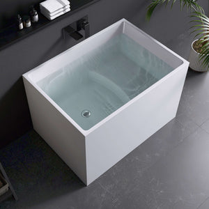 New England Home Goods Elafonissi 39" Freestanding Tub in White - Stone Resin Solid Surface