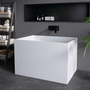 New England Home Goods Elafonissi 39" Freestanding Tub in White - Stone Resin Solid Surface