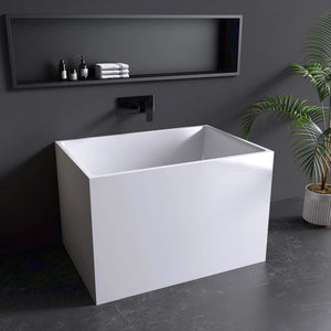 New England Home Goods Elafonissi 39" Freestanding Tub in White - Stone Resin Solid Surface