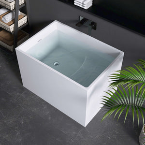 New England Home Goods Elafonissi 39" Freestanding Tub in White - Stone Resin Solid Surface