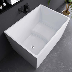 New England Home Goods Elafonissi 39" Freestanding Tub in White - Stone Resin Solid Surface