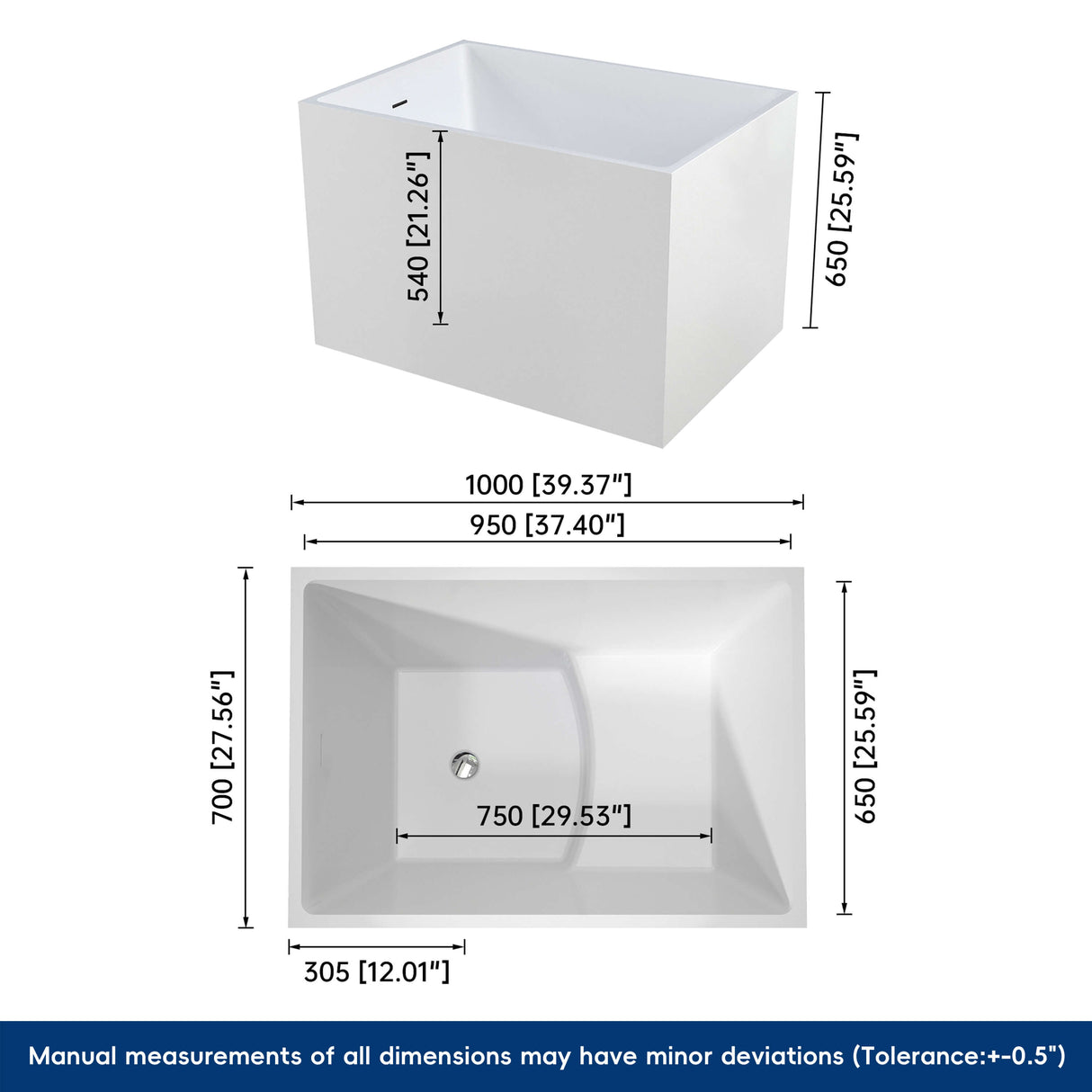 New England Home Goods Elafonissi 39" Freestanding Tub in White - Stone Resin Solid Surface