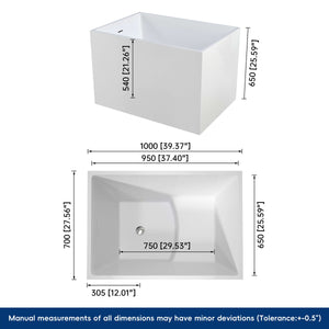 New England Home Goods Elafonissi 39" Freestanding Tub in White - Stone Resin Solid Surface