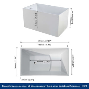 New England Home Goods Mitchell 47" Freestanding Tub in White - Stone Resin Solid Surface