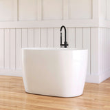 New England Home Goods 43" White Freestanding Tub Acrylic Bathtub with Bench