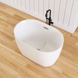 New England Home Goods 43" White Freestanding Tub Acrylic Bathtub with Bench
