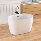 New England Home Goods 43" White Freestanding Tub Acrylic Bathtub with Bench