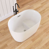 New England Home Goods 43" White Freestanding Tub Acrylic Bathtub with Bench
