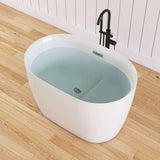 New England Home Goods 43" White Freestanding Tub Acrylic Bathtub with Bench
