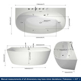 New England Home Goods 67" Spa-Style Freestanding Acrylic Massage Bathtub with 6 Jets & LED