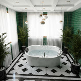 New England Home Goods 51" Modern Freestanding Whirlpool Tub with Hydrotherapy Jets & Pillow