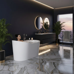 New England Home Goods Kenya 51" Freestanding Tub in White - Stone Resin Solid Surface