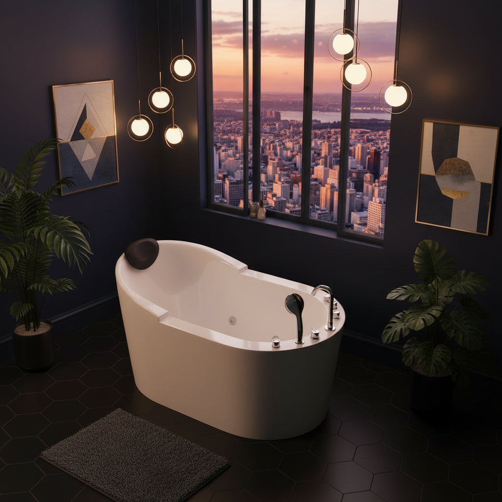 New England Home Goods Kenya 51" Freestanding Tub in White - Stone Resin Solid Surface