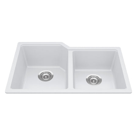 KINDRED MGC2031U-9PWTN Granite Series 30.69-in LR x 19.69-in FB Undermount Double Bowl Granite Kitchen Sink in Polar White In Polar White