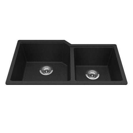 KINDRED MGC2034U-9ONN Granite Series 33.88-in LR x 19.69-in FB Undermount Double Bowl Granite Kitchen Sink in Onyx In Onyx