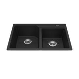 KINDRED MGCM2031-9ONN Granite Series 30.69-in LR x 19.69-in FB x 8.63-in DP Drop In Double Bowl Granite Kitchen Sink In Onyx