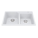 KINDRED MGCM2031-9PWTN Granite Series 30.69-in LR x 19.69-in FB x 8.63-in DP Drop In Double Bowl Granite Kitchen Sink In Polar White