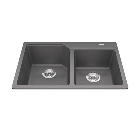 KINDRED MGCM2031-9SGN Granite Series 30.69-in LR x 19.69-in FB x 8.63-in DP Drop In Double Bowl Granite Kitchen Sink In Stone Grey