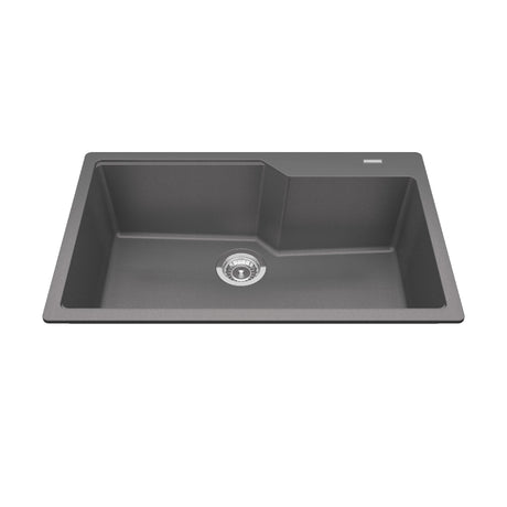 KINDRED MGSM2031-9SGN Granite Series 30.7-in LR x 19.69-in FB x 9.06-in DP Drop In Single Bowl Granite Kitchen Sink In Stone Grey