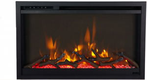Amantii TRD-33-XS Traditional Xtraslim Smart Electric 33" WiFi Enabled Fireplace, Featuring a Multi Function Remote Control, Multi Flame Speeds and Clear Glass Media