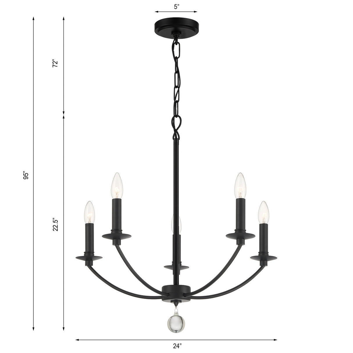 Mila 5 Light Black Chandelier MIL-8005-BK