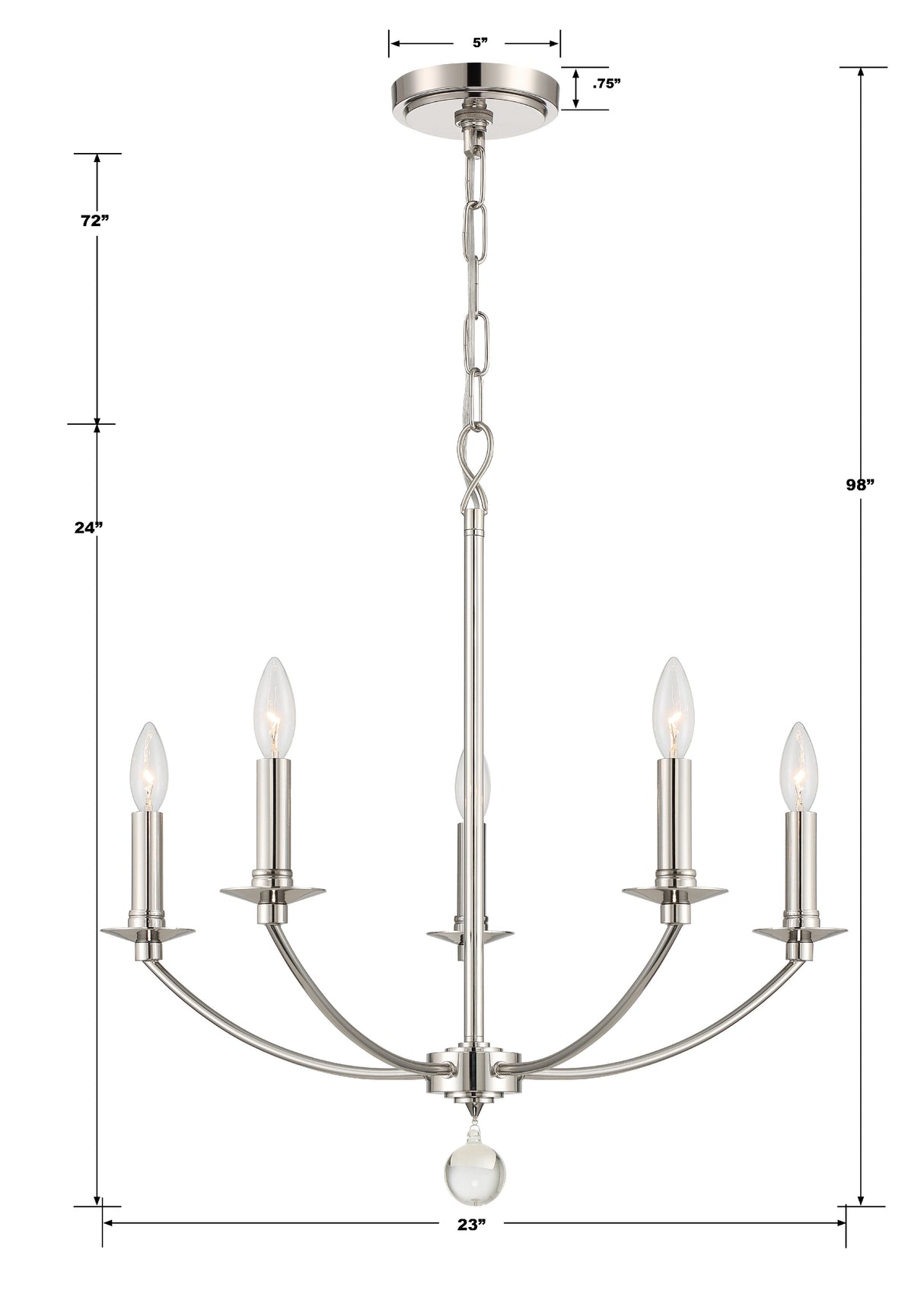 Mila 5 Light Polished Nickel Chandelier MIL-8005-PN