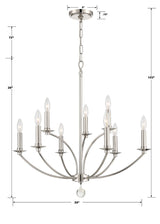 Mila 9 Light Polished Nickel Chandelier MIL-8009-PN