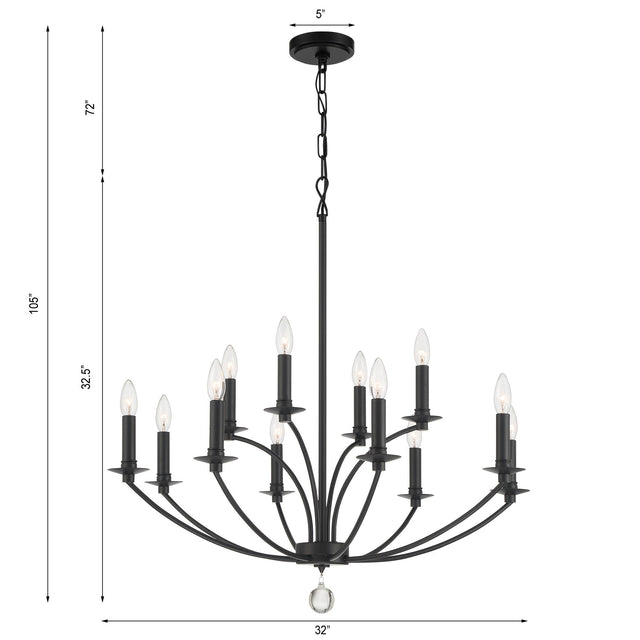 Mila 12 Light Black Chandelier MIL-8012-BK