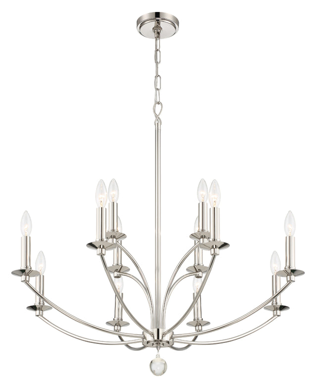 Mila 12 Light Polished Nickel Chandelier MIL-8012-PN