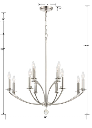 Mila 12 Light Polished Nickel Chandelier MIL-8012-PN