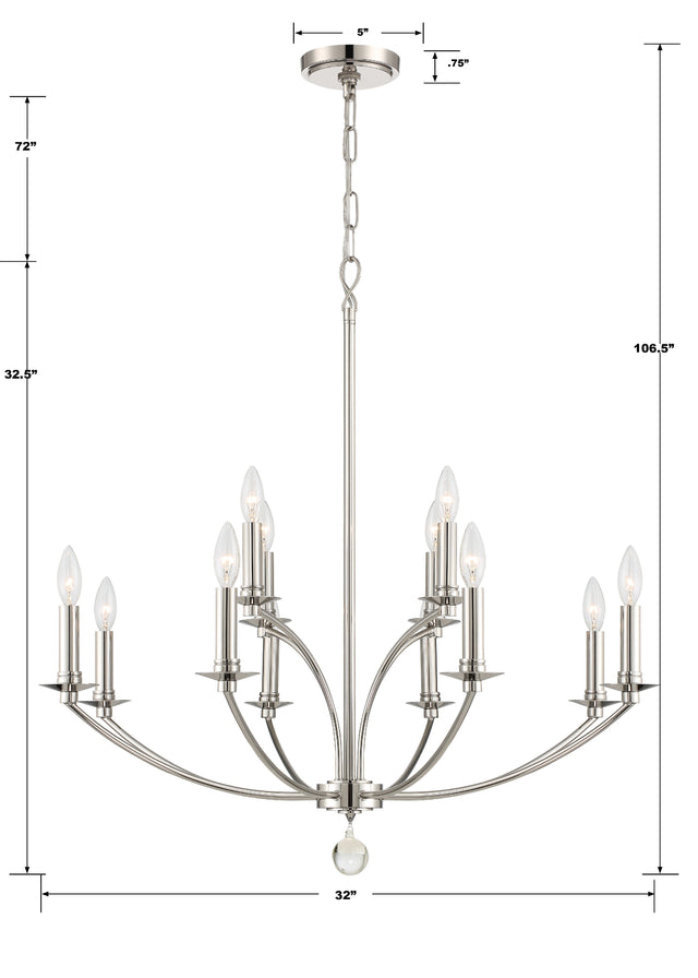 Mila 12 Light Polished Nickel Chandelier MIL-8012-PN