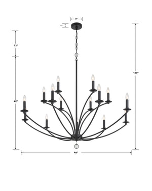 Mila 15 Light Black Chandelier MIL-8015-BK