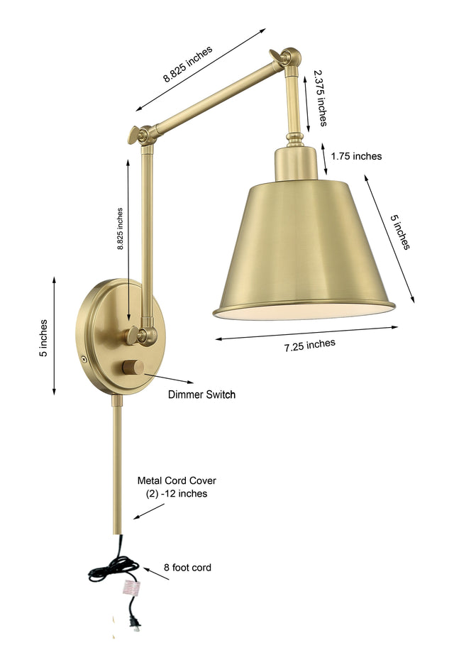 Mitchell 1 Light Aged Brass Task Sconce MIT-A8021-AG
