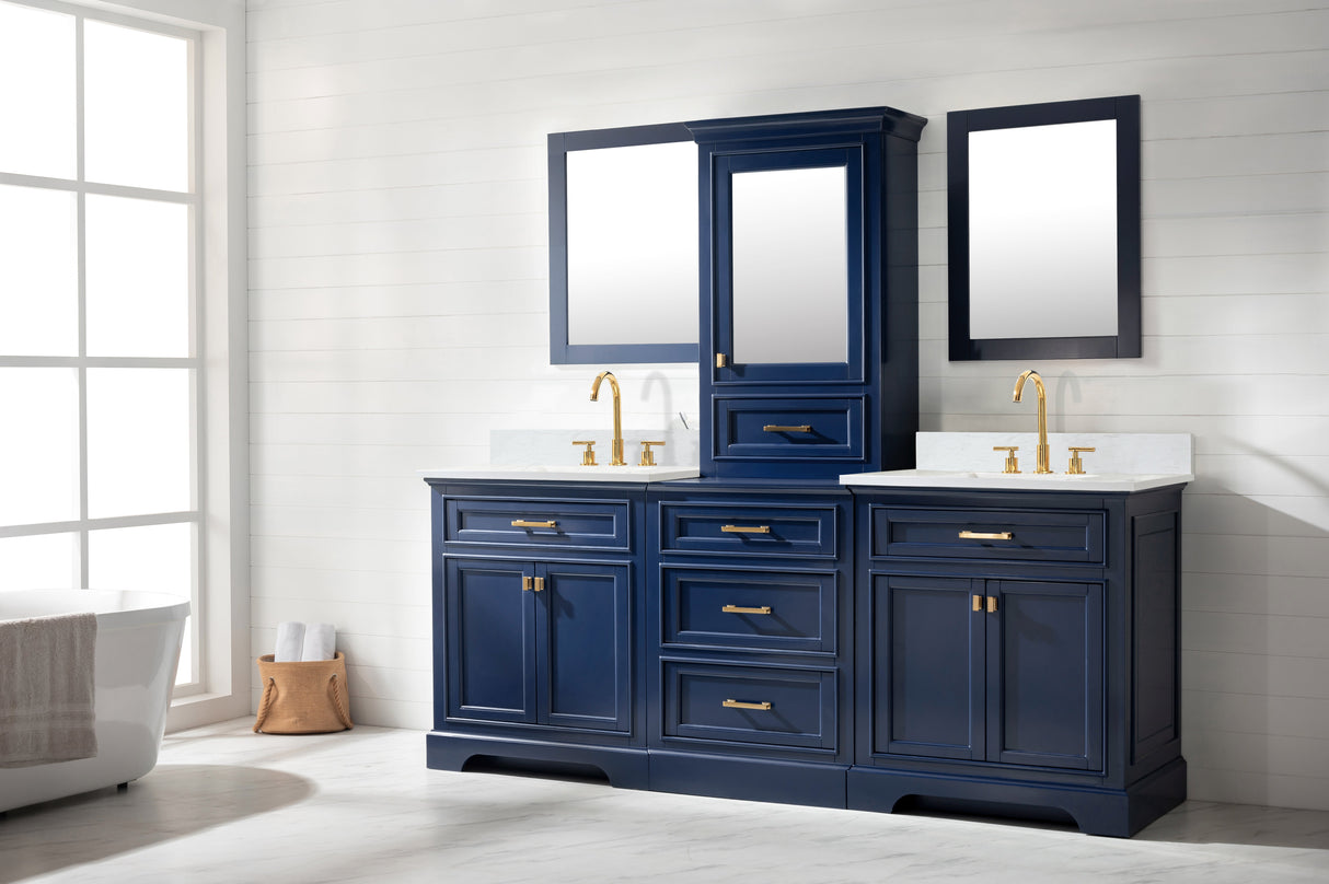 Milano 84" Modular Double Sink Vanity Set with White Quartz Top
