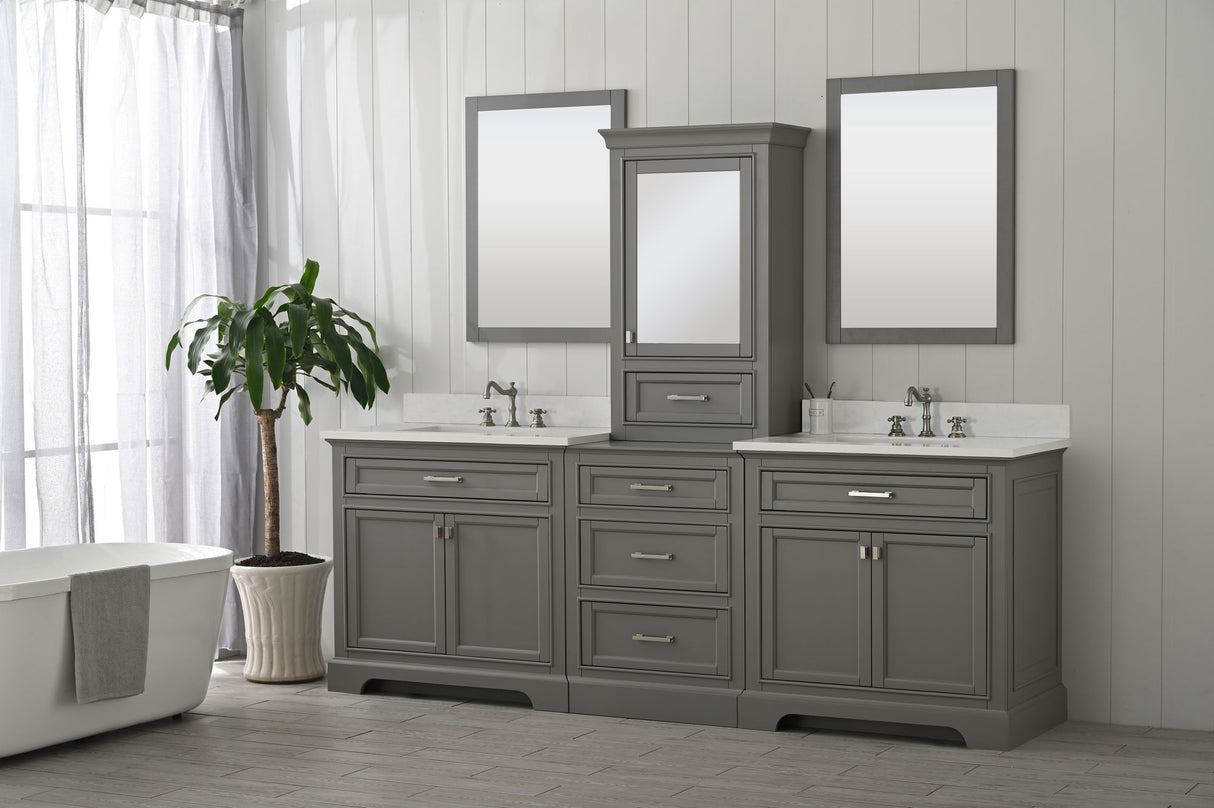 Milano 84" Modular Double Sink Vanity Set with White Quartz Top