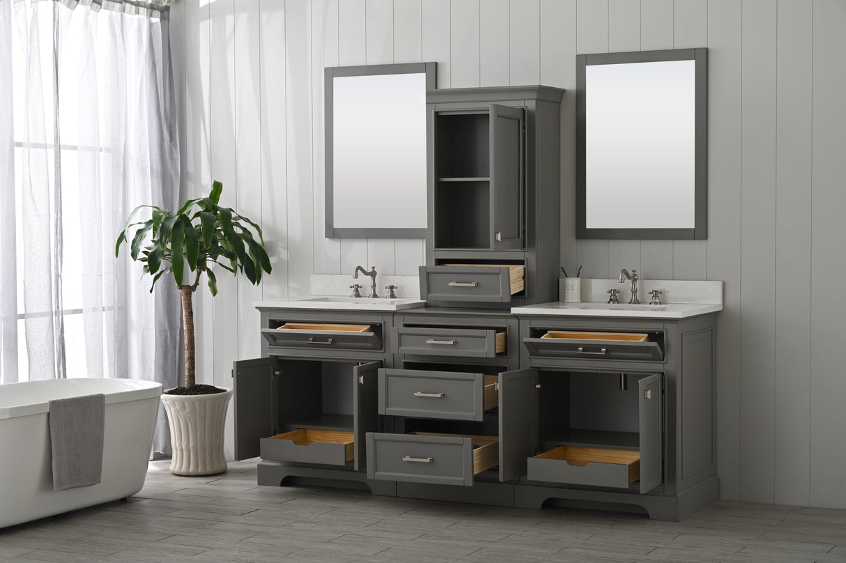 Milano 84" Modular Double Sink Vanity Set with White Quartz Top
