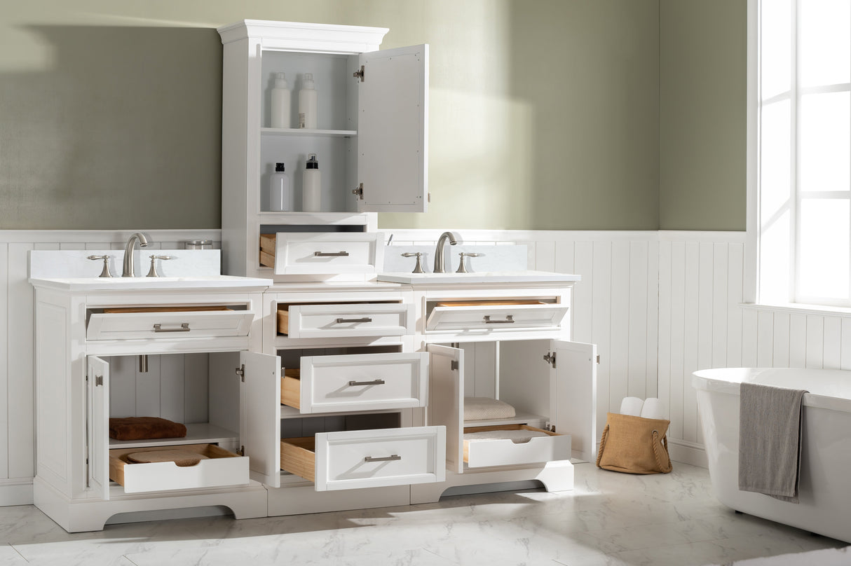 Milano 84" Modular Double Sink Vanity Set with White Quartz Top
